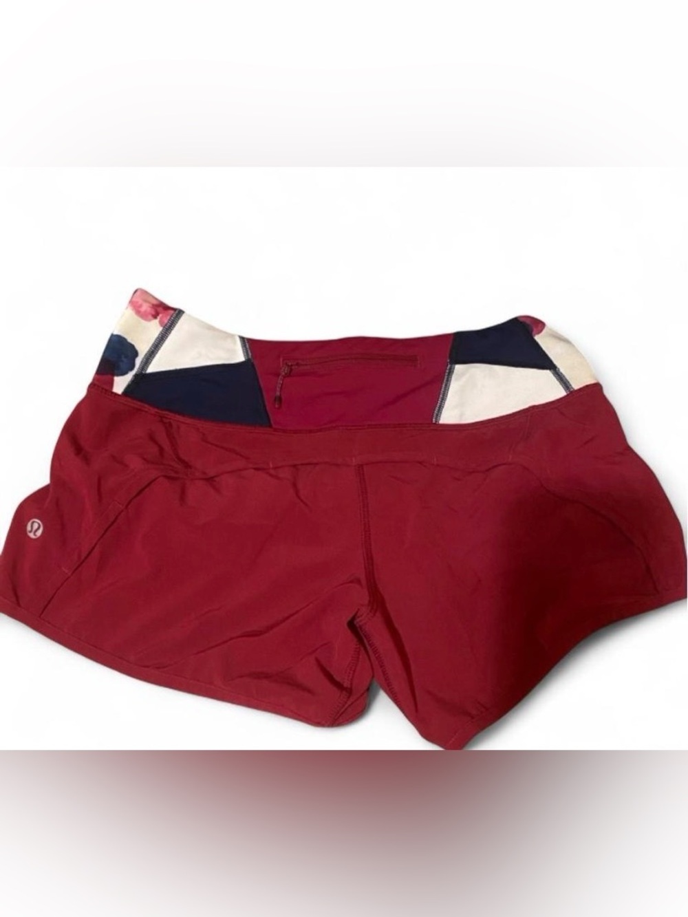 Lululemon Women's Size 4 Red Athletic Shorts with Navy & Cream Floral Accents